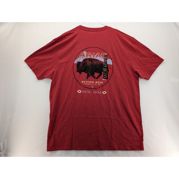 New Men's Ariat Patriot Buffalo Coin T-Shirt in Brick Red size XXL - Picture 1 of 8